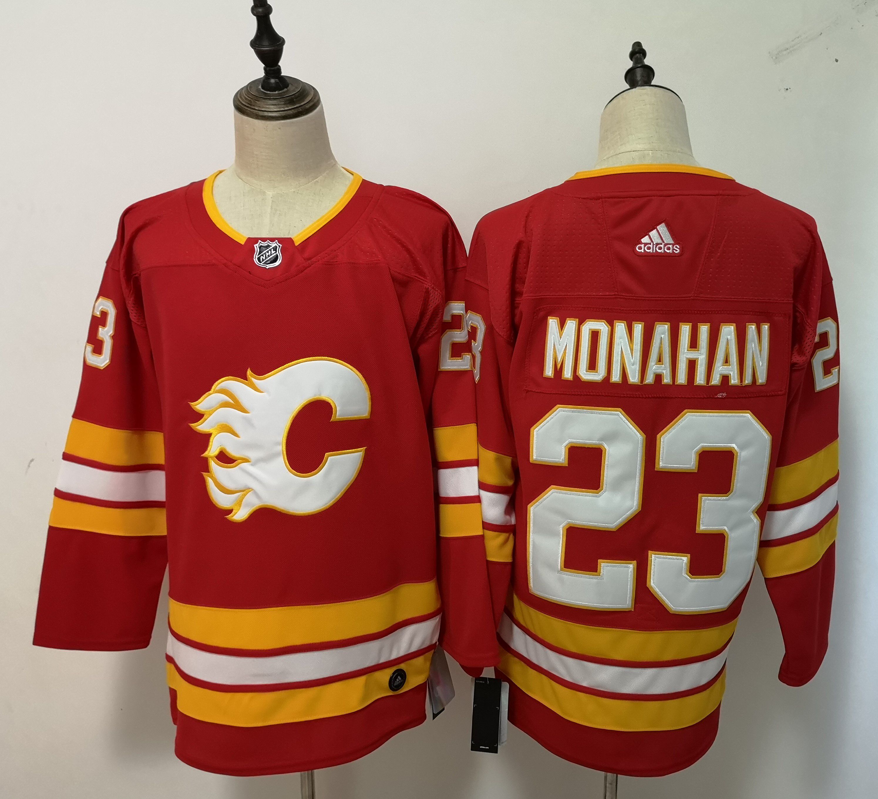 Men Calgary Flames #23 Monahan Red Adidas Alternate Authentic Stitched NHL Jersey